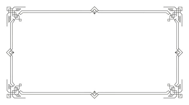 An ornate, Art Deco-style border frame with geometric patterns and elegant ornamentation on a clean white background.