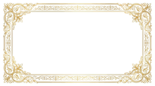 Luxury gold ornate frame with floral patterns and elegant ornamentation on a white background