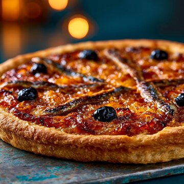 Savory pissaladiere pizza with caramelized onions olives and anchovies