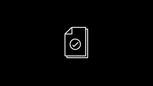 Streamlined minimalist of verification document with checkmark symbolizing approved certification or completed task on black background