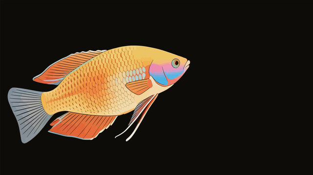 Colorful Freshwater Gourami Fish Illustration on Black Background