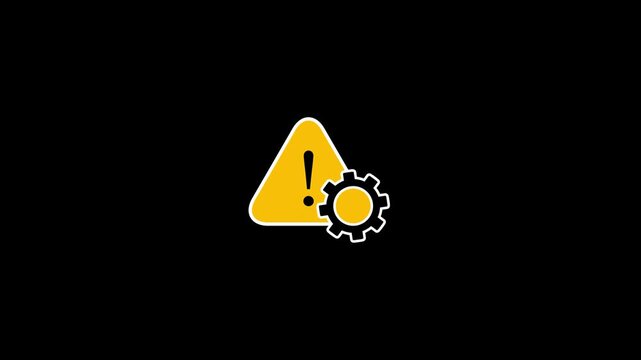 Yellow Warning Sign with Exclamation Mark and Gear on Black Background caution sign.