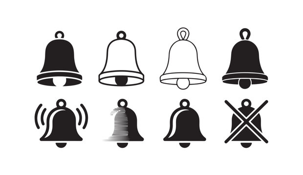 Collection of various bell icons featuring different designs including mute and alarm.