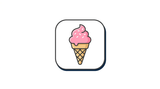 Pink ice cream cone icon with rounded square background.