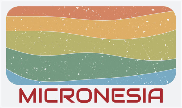 Micronesia vintage logo. Hexagon dots shape of the country on retro colored stripe waves background. Micronesia map design with grunge scratch texture. Vector Illustration.