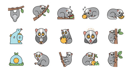 Cartoon lemur illustrations depicting various activities and poses © Lila