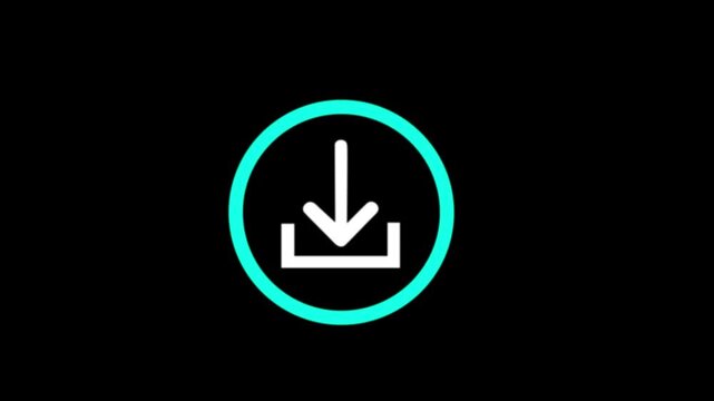 Download icon animation isolated on black background, downloading icon in circle with arrow animated, download button icon, direction Arrow icon.