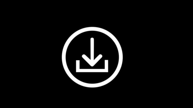 Download icon animation isolated on black background, downloading icon in circle with arrow animated, download button icon, direction Arrow icon.