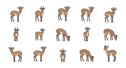 Illustration of a group of antelopes in various poses on white background © Lila