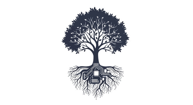 Technology Tree Roots Growing Circuits, Innovation Growth Concept