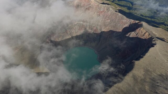 Aerial View of a Misty Volcanic Crater Lake in El Salvador
