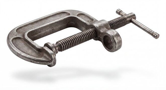 Metal C Clamp Industrial Tool Isolated on White Background