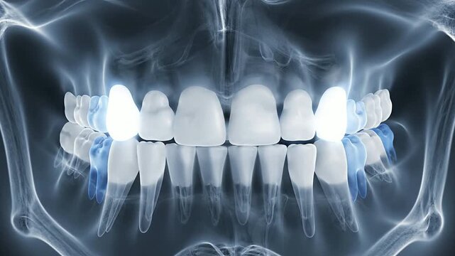 Detailed Medical CGI Visualization of Pediatric Mixed Dentition X-ray Showing Clear Tooth and Dental Structure