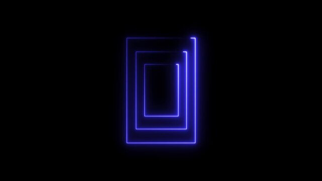 Glowing looping pentagonal neon square frame effect, black background. Neon rectangle frame icon animated. red color neon glowing square concept.4k videoa