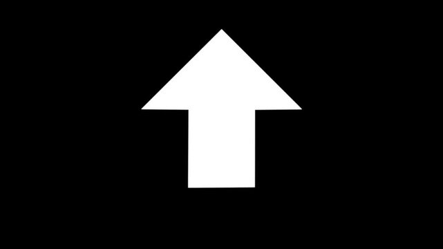 Arrow pointing up animation. Download sign on black screen.4K video. Dow direction arrows symbol. arrow button icon or swipe-up arrow signal animation.