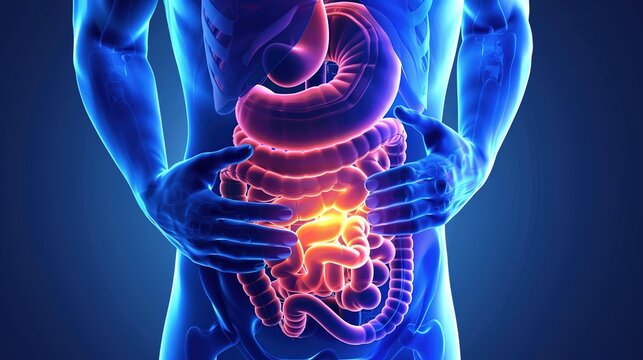 Inflammatory Bowel Disease 3D medical anatomical illustration, chronic inflammatory disorder of human digestive tract and intestinal lining, bowel inflammation, Crohn&rsquo;s disease and ulcerative colitis 
