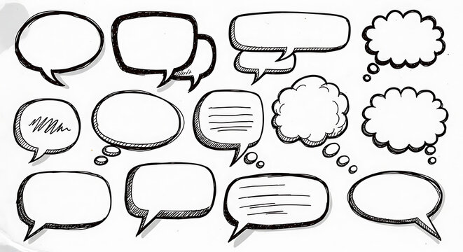 set of hand drawn speech bubbles on transparent background high quality professional