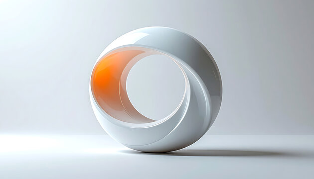 Abstract geometric torus shape with orange glowing interior, modern design element, clean studio lighting