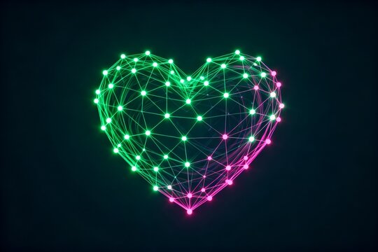 Digital Neon Network Heart Shape