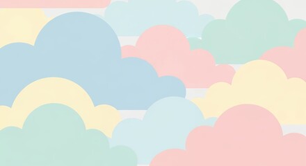 Pastel Colorful Flat Clouds Pattern Background for Nursery Baby Shower and Children Room Decor