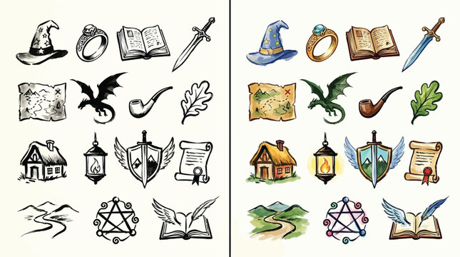 Fantasy Icons Set: A Collection of Magical and Adventurous Elements for Games and Stories.