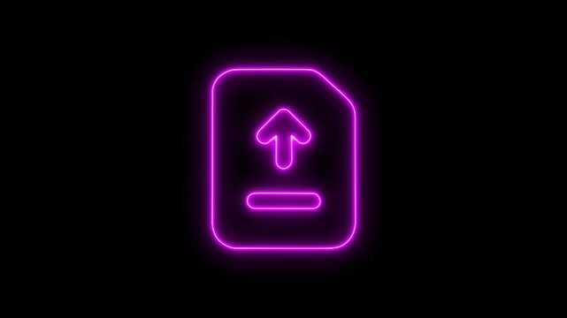 Neon line up arrow, upload icon from notebook or documents icon. Uploading file icon illustration background, send file icon, upload sign, upload arrow