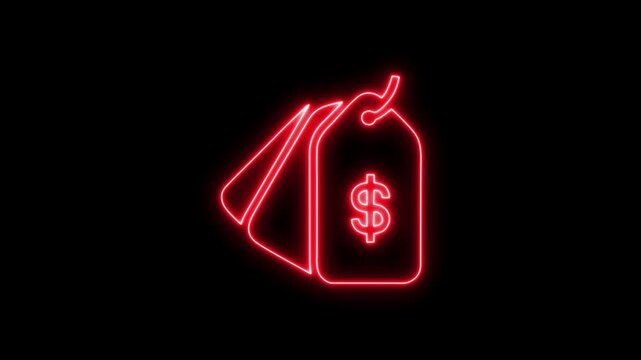 Glowing neon line Price tag with dollar icon isolated on black background. Badge for price. Sale with dollar symbol. Promo tag discount. 4K Videos