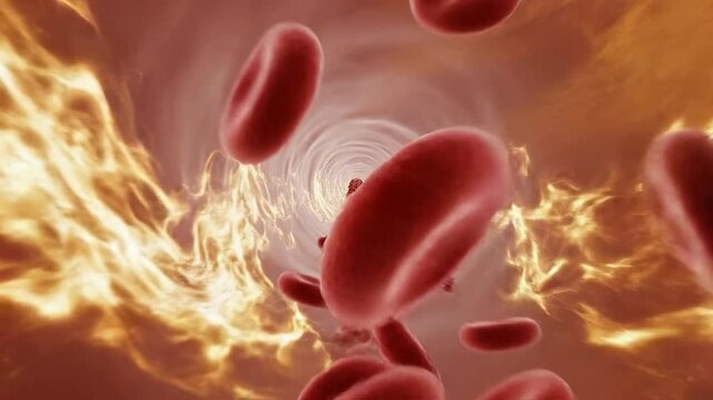 Dynamic CGI Representation of Blood Cells Flowing Through Vascular System Depicting Dizziness in Medical Context