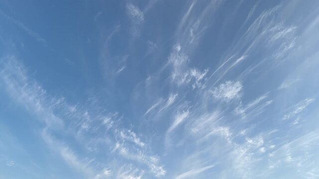 Feathered High Clouds Across Clear Blue Sky Background