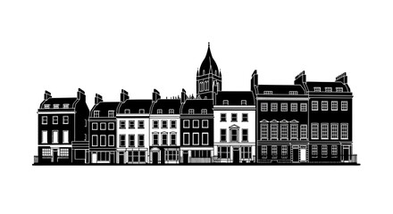 Obraz premium Historic City Street Silhouette with Traditional Townhouses