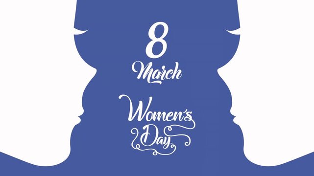 Dynamic 8 march womens day animation featuring two female profiles in motion, ideal for celebrating international womens day.