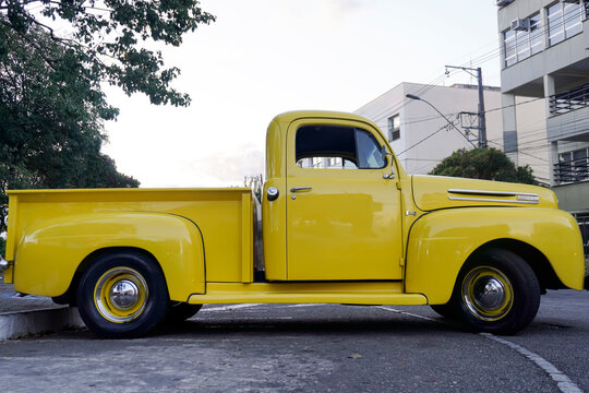 1948 Yellow Ford F-1 Pickup: First F-Series with Chrome Hood Letters and Oval Vents