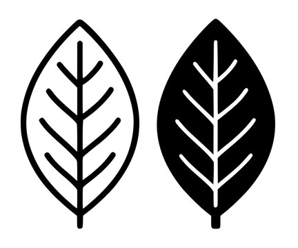 Tobacco leaf minimalist icon illustration in outline and silhouette design