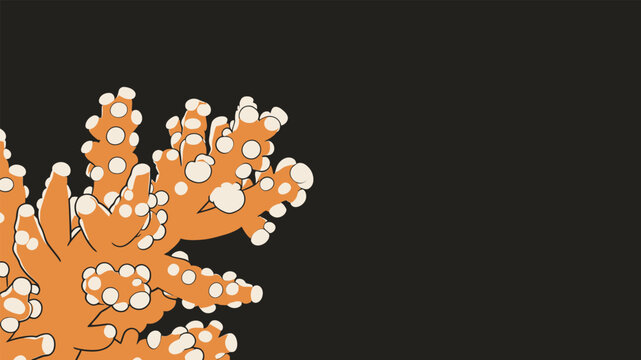 Flat Illustration of Marine Coral Polyps on Dark Background