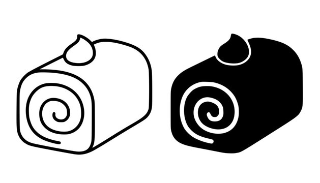 Swiss roll minimalist icon illustration in outline and silhouette design
