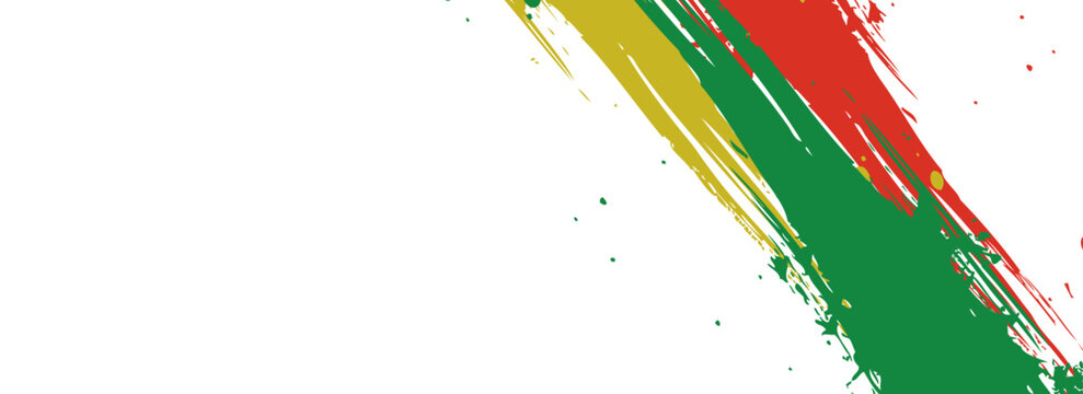 Grunge brush strokes in red, yellow, and green with halftone pattern on white background. Perfect for reggae themes, music flyers, cultural designs, and creative artwork.