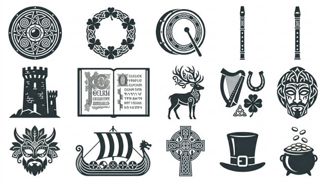 Irish heritage icon collection celtic symbols logos and emblems for st patrick's day