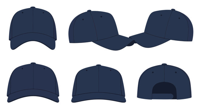 Navy Blue Baseball Cap Mockup - Front, Side, Back Views