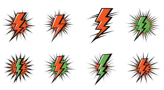 Vibrant Comic Book Style Lightning Bolt Icons