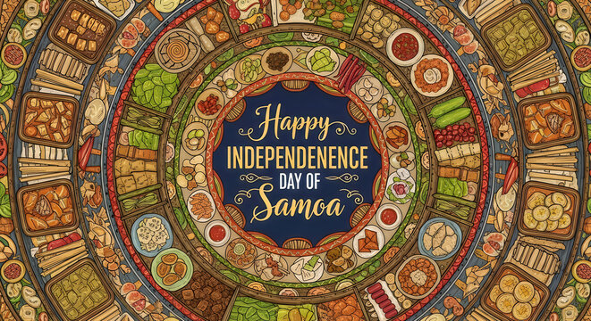 Happy samoa independence day celebration with traditional food