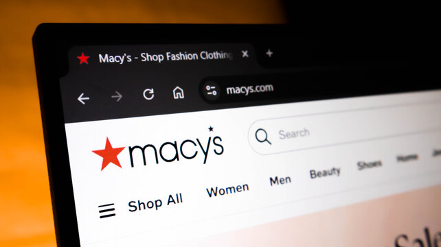 Closeup of the macys website homepage displayed on a laptop screen