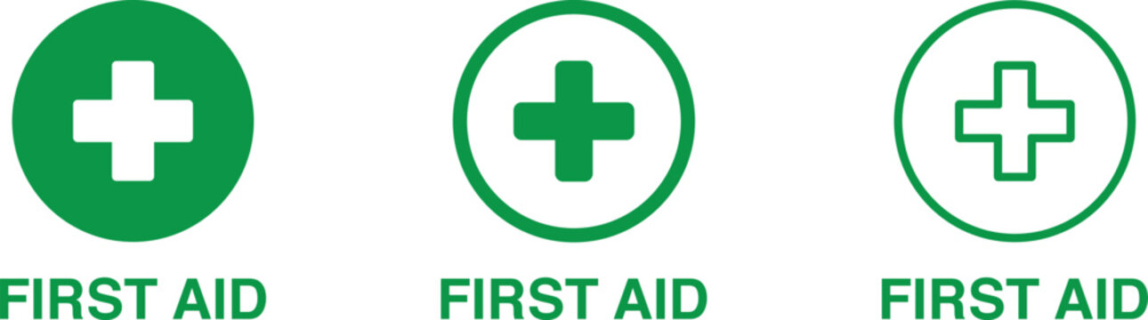 First Aid Symbol Vector Icons Set - Green Medical Cross Emergency Safety Signs