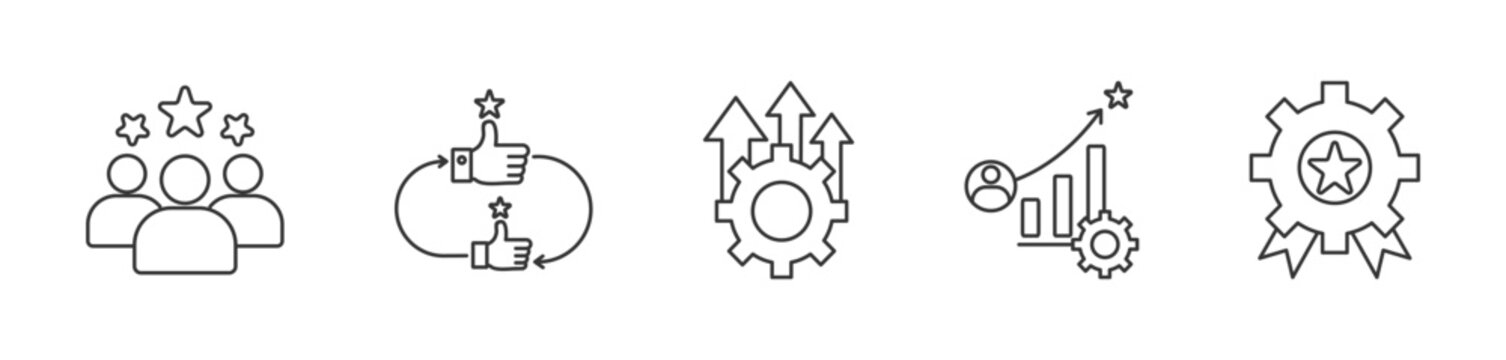 Service icon set collection in outline style. Icon pack contain Experience, Feedback, Improvement, Performance, Excellence