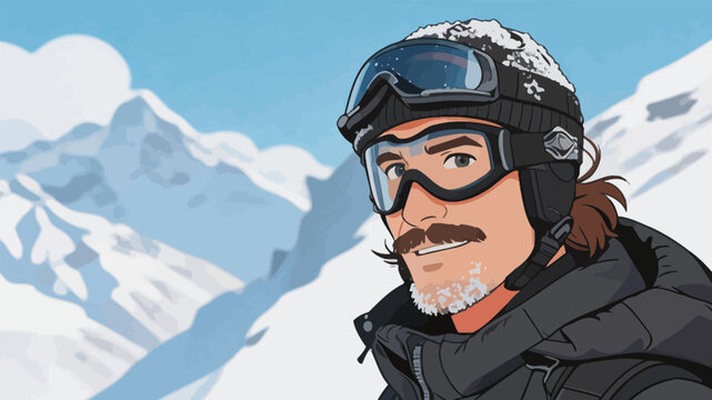 Male Skier Posing At Snowy Mountain Resort