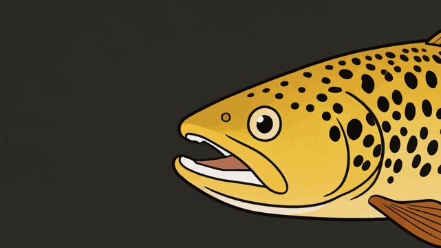 Cartoon Illustration of Brown Trout Fish Head