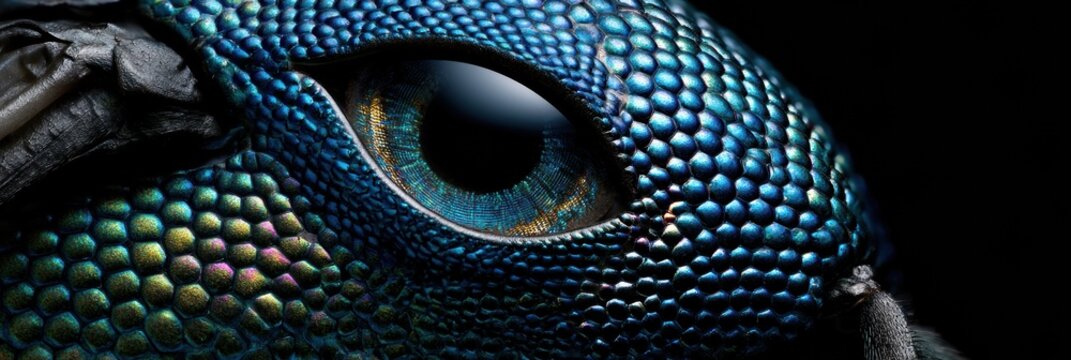 This visual showcases an insects compound eye, emphasizing its hexagonal patterns and vibrant colors in a close-up view.