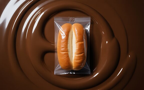 Top-down Close-up View of a Single Brioche Bun in Clear Plastic Packaging