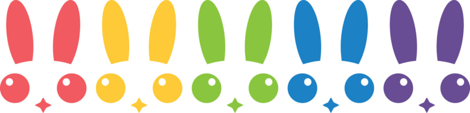 Colorful Easter Bunny Face Elements, playful rainbow rabbit ears and eyes vector collection, cute animal character design assets for kids' projects, spring holiday graphics