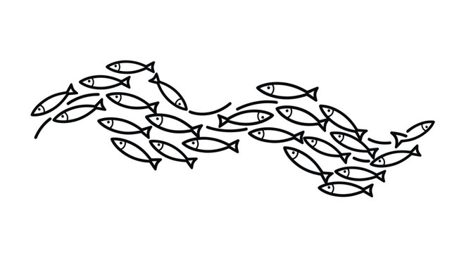School of Fish Swimming in Wavy Formation