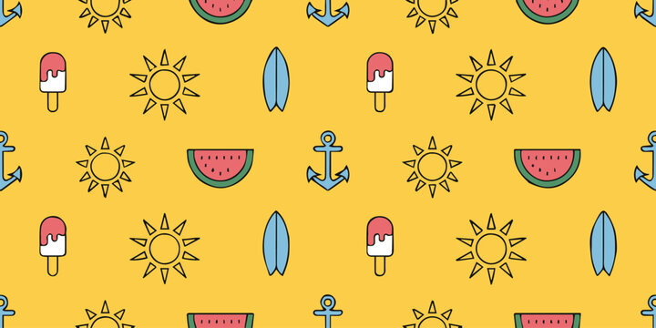 summer pattern seamless vector icons sun surfboard watermelon popsicle